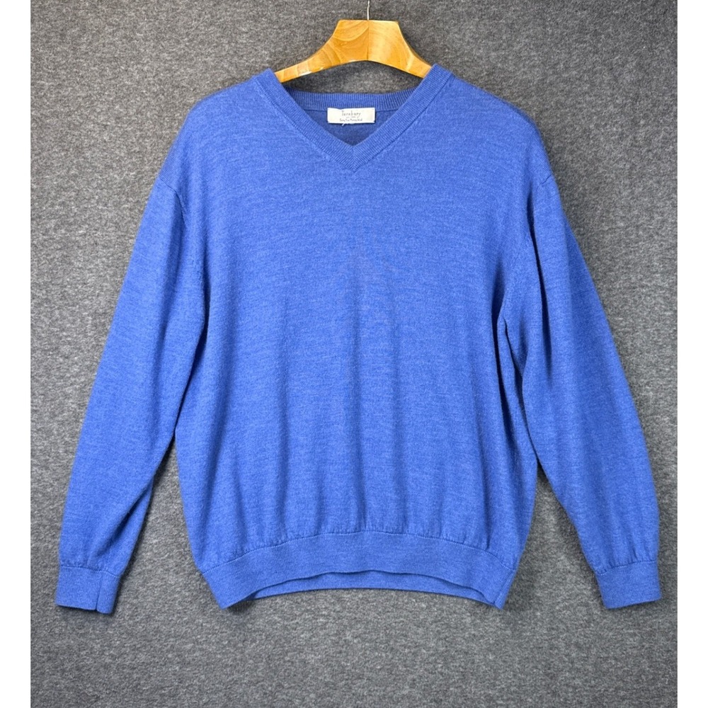 Turnbury V-Neck Sweater Mens L Blue Preppy Luxury Extra Fine Merino Wool Yacht